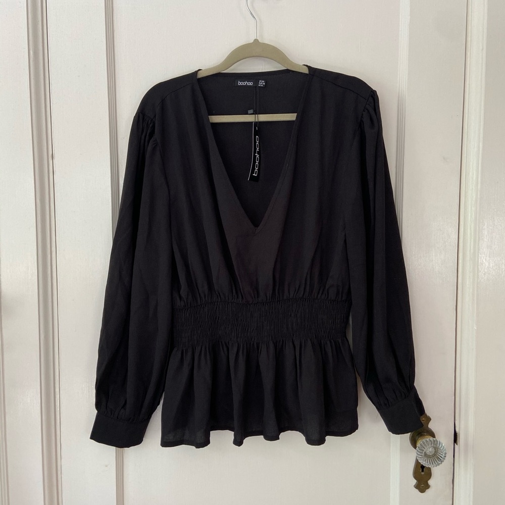 NEVER WORN ✨ Black Blouse with Shirred Waist